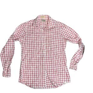 Vintage L.L bean red white plaid check single stitch  button down boys shirt 10